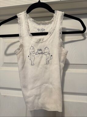 Brandy Melville White Lace Trim Ribbed Tank